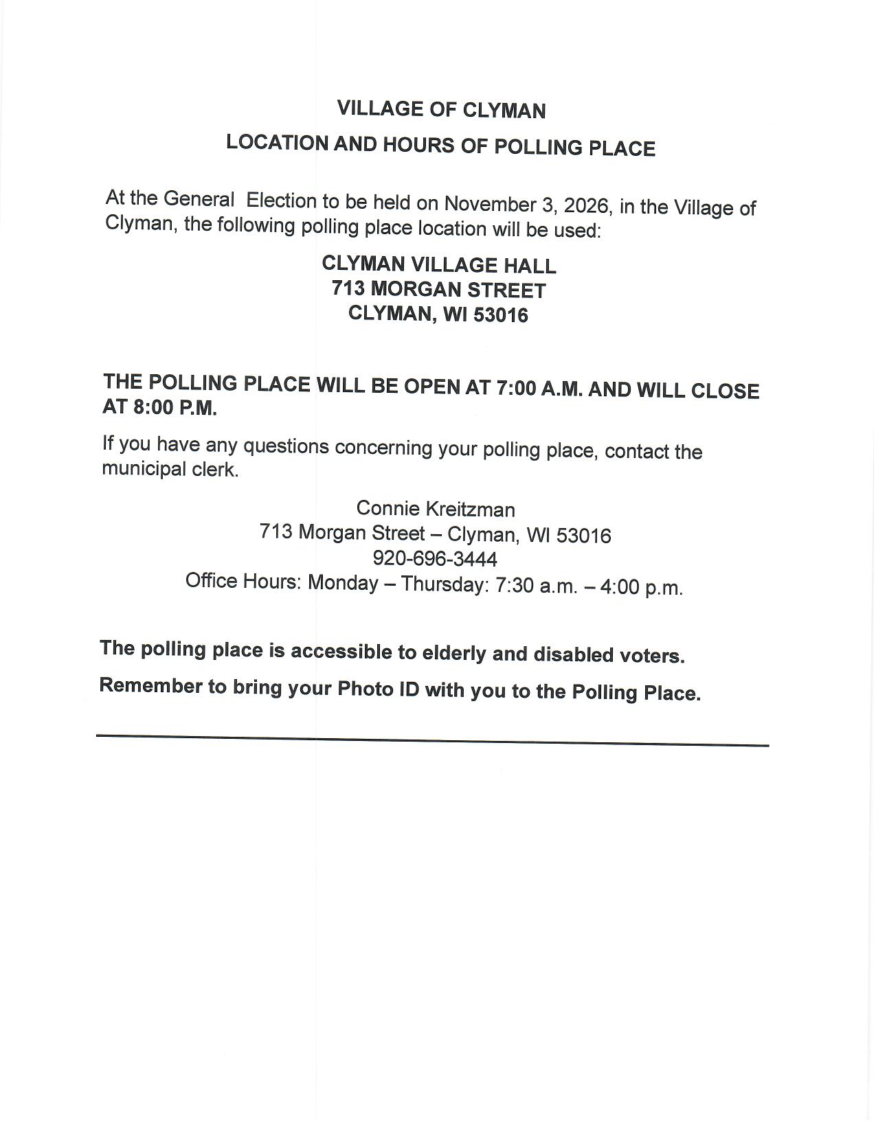Location and Hours of Polling Place